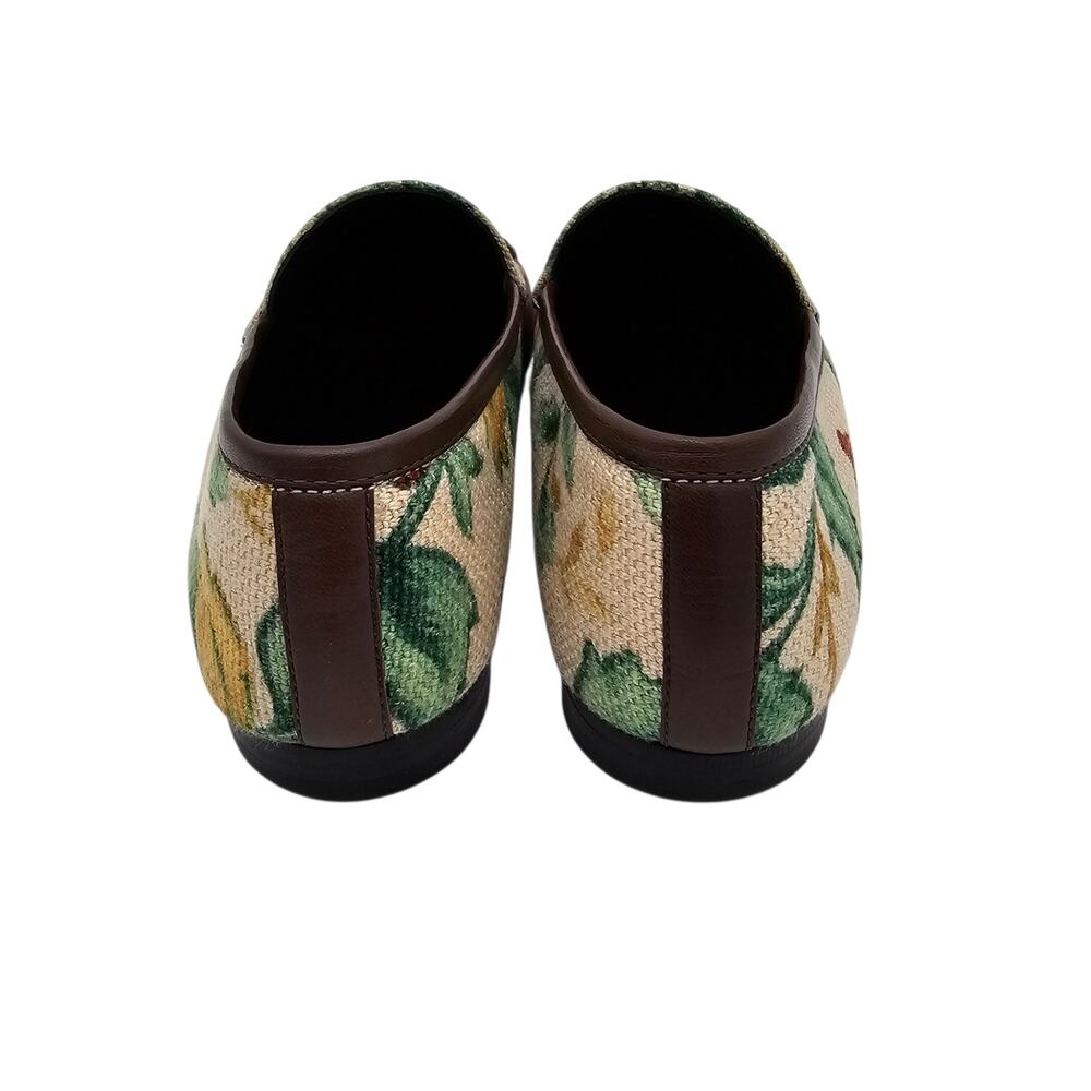 Gucci Jordaan Horsebit Flat Loafer Beige Floral Canvas Slip On Gold Size 38 US 8 - Picture 7 of 11